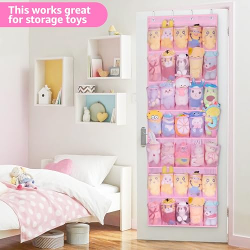 MISSLO 35 Large Pockets Over The Door Shoe Organizer Sturdy Oxford Fabric Hanging Shoe Rack for Door Mesh Closet Shoe Holder Hanger, Pink - color: Pink, size: 24.5x68.5