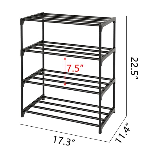 Metal Small Shoe Rack,Stackable Kids Shoe Stand,Narrow Shoe Storage Shelf for 8-10 Pairs of Shoes Entryway and Closet Hallway (4-Tier, White) - color: White, size: 4-Tier (no handle)