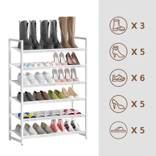 Metal Shoe Rack, 6-Tier Shoe Organizer for Entryway, Tall Shoes Stand with Angled Shelves, Holds 18-24 Pairs, Large Shoe Storage Shelf for Closet Garage Bedroom, White - color: White, size: 6Tier