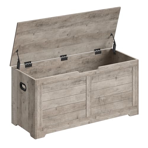 VASAGLE Storage Chest, Storage Bench with 2 Safety Hinges, Farmhouse Style, 15.7 x 39.4 x 18.3 Inches, for Entryway, Bedroom, Living Room, Heather Greige ULSB061K02 - color: Heather Greige, size: 39.4''W