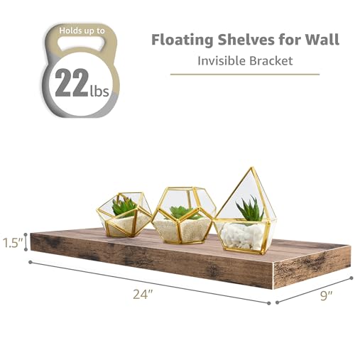 Sorbus Floating Shelves for Wall - 24" Bathroom Shelves, Wall Decor for Bedroom, Kitchen, Living Room, Home Decor & Book Storage - Mounted Floating Shelf with Invisible Brackets (Mahogany, 3 Pack) - color: Mahogany, size: 3 Pack