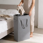 ZERO JET LAG Slim Laundry Hamper With Handles Collapsible Laundry Basket Thin Dirty Clothes Basket Narrow Laundry Bag Foldable Dirty Cloth Hamper 45L (24 inches,Grey) - color: Gray (With Handles)