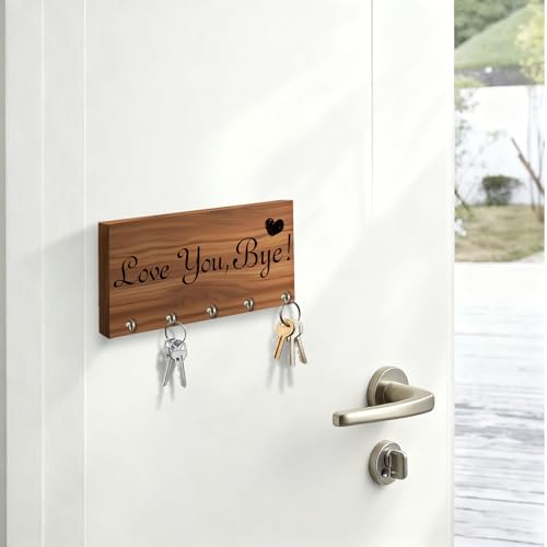 Love You Bye Wooden Key Holder - Wall Mounted Key Holder Rack Organizer Hanger with 5 Hooks for Wall Express Love Art Decor for Entryway Front Door Hallway Office(4 x 8 inch) - A01 - color: Love You Bye