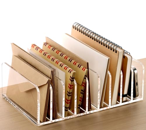 SANRUI Mail Organizer, Clear Acrylic Desk Organizer,Letter Holder for Desk,9-Compartment Small File Holders Paper Organizer Mail Sorter for Office,Home, School - style: 9 Sections