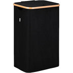 LONBET Laundry Basket with Lid, Made from Breathable Fabric | Aesthetic Clothes Hampers for Laundry with Side Handles & Sturdy Bamboo Frame (26 Gallons - Single, Black) - color: Black, style: 26 Gallons - Single