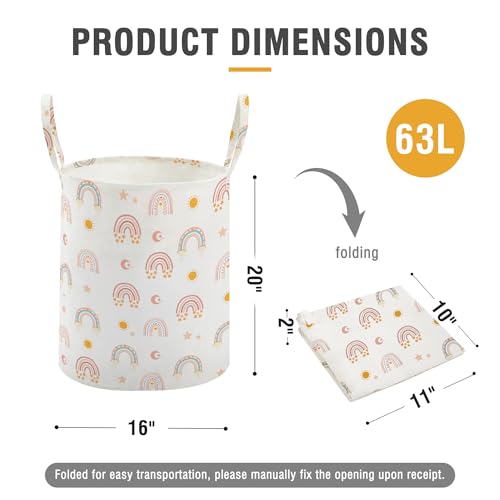 TECHMILLY Large Storage Basket for Girls and Boys, Collapsible Laundry Hamper with Long Handles, Toy Bins for Nursery, Kids Room Décor (Rainbow) - color: Rainbow, size: 1 Pack