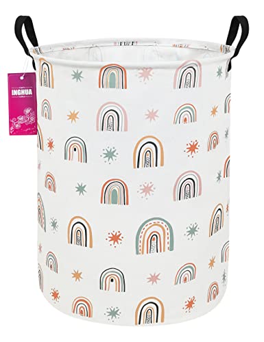 Laundry Hamper Large Canvas Fabric Lightweight Storage Basket/Toy Organizer/Dirty Clothes Collapsible Waterproof for College Dorms, Boys and Girls Bedroom,Bathroom(Star Rainbow) - color: Star Rainbow