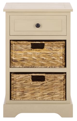SAFAVIEH Home Collection – Carrie Sand 3-Drawer Storage Side Table, Mixed-Material Cottage Design, Fully Assembled (AMH5700J) - color: Sand