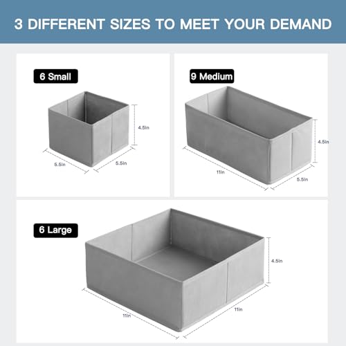 Criusia Drawer Organizer Clothes, 21 Pack Dresser Organizer for Baby Clothes, Underwear, Sock- Foldable Closet Organization and Storage Dividers Bins for Nursery, Bedroom (Grey) - color: Grey, size: 21PACK