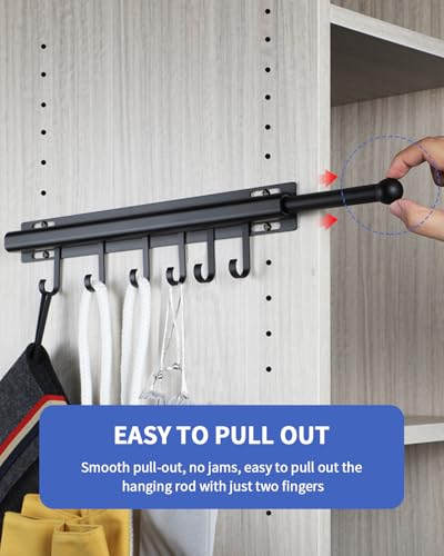 BaiNong Valet Rod for Closets Pull Out Closet Valet Rod Slide Out Extra long 16.5 inch Black Valet Rods for Closets With 6 Hooks - color: Black, size: 16.5 Inch