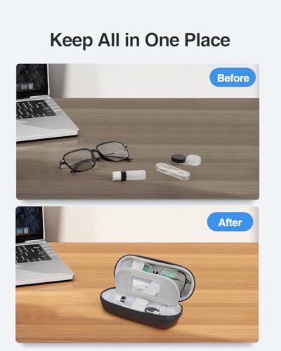 Luxtude Contact Lens Case, Cute Glasses and Contact Case 2 in 1, Built-in Mirror & Tweezers & Contact Lense Solution Bottle, Double Layer Travel Contacts Cases for Well Protection, Black - color: Black