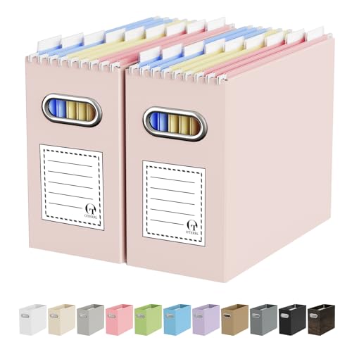 Oterri Cardboard File Organizer Box for Hanging File Folders Letter Size,File Box for Computer Desk,File Cabinet,Working Home,Office,Classroom (Light Pink, Letter Size - 2 Packs) - color: Light Pink, size: Letter Size - 2 Packs