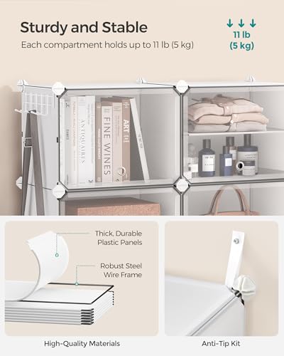 SONGMICS Shoe Rack Organizer, 4-Tier Shoe Storage Cabinet for Closet and Entryway, Holds 16 Pairs of Shoes, Adjustable, Cloud White and Trasparent ULPC032W01 - color: Cloud White + Trasparent, size: 4 Cubes