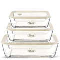 Urban Green Glass Food Container Set with Glass Lid, 3 Pack, Meal Prep Containers with Silicone Framed Airtight Lid, Leakproof, 100% Plastic Free, - color: White Sand-SQ