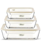 Urban Green Glass Food Container Set with Glass Lid, 3 Pack, Meal Prep Containers with Silicone Framed Airtight Lid, Leakproof, 100% Plastic Free, - color: White Sand-SQ