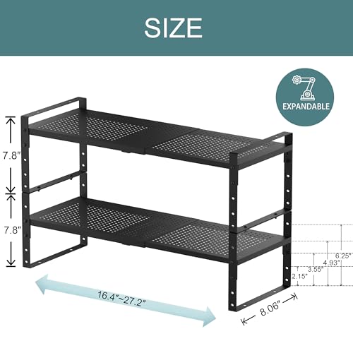 Expandable Shoe Rack Heavy-Duty Closet Organizer Adjustable Shelf Stackable Metal Framework for Entryway, Garage,RV,Pantry,Cabinet(Medium,2 Packs/Black) - color: Black/2 Packs, size: MEDIUM:8.11"D x 16.54"W x 7.88"H