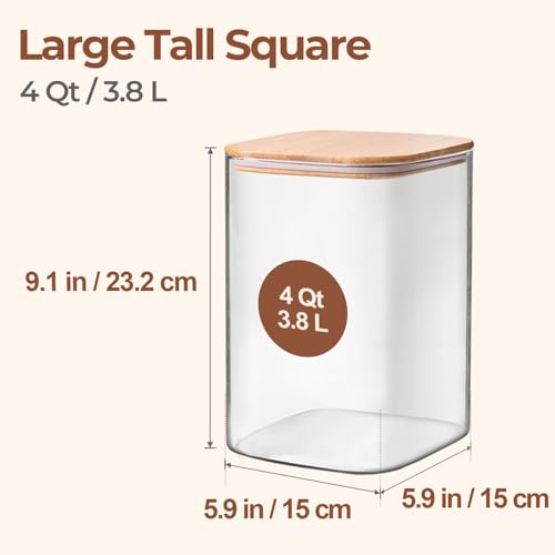 ComSaf 2Pcs Large Glass Storage Containers with Lids 4Qt, 1 Gallon Wide Mouth Flour Sugar Storage Containers, Large Capacity and Sealed for Rice, Cereal, Oat, Easy Clean and Scoop, Pantry Organization - size: 4Qt*2