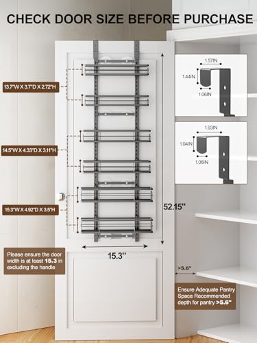 Delamu Over the Door Pantry Organizer, 6 Tier Pantry Door Organizer with Adjustable Basket, Door Spice Rack Seasoning Organizer, Metal Hanging Pantry Organizers and Storage for Kitchen,15.3" Black - color: Black, size: 6 Tier-M