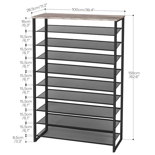 HOOBRO 10-Tier Shoe Rack for Entryway, 39.4" L Shoe Storage Organizer, Large Capacity Shoe Shelf for Closet, Front Door Entrance, Hallway, Holds 45-50 Pairs of Shoes, Greige and Black BG171XJ01 - color: Greige + Black, size: 10 Tiers (39.4"W)