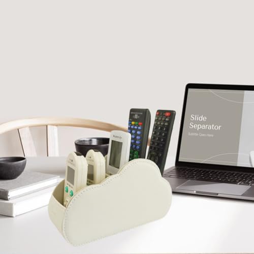 Remote Control Holder - 5 Spacious Compartments TV remote holder Caddy Leather Control Storage Tabletop Desk Organizer for Remote Controller,Office Stationery,Makeup Brush - color: Light Beige
