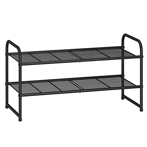 Simple Trending 2-Tier Stackable Shoe Rack, Metal Shoe Shelf Storage Organizer, Black - color: Black, size: 2 Tiers