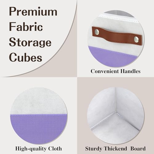 Temary Foldable Cube Baskets 4Pack - Clothes Shelf Storage with Handles, Fabric Storage Organizer Bins (White&Purple, 13x15x13 Inch) - color: White&Purple, size: 13x15x13