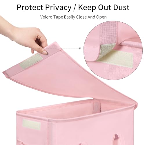 Chrislley 60L Slim Laundry Hamper with Lid Narrow Laundry Basket with Handle Upgrade Foldable Dirty Clothes Hamper Portable Skinny Hamper Organizer Storage Bins (25.6 inches, pink) - color: pink