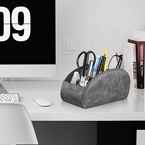 Large Remote Control Holder with 5 Compartments, KENOBEE Anti-slip Desktop Caddy Storage Organizer for Phone, Remote Controllers, Office Supplies, Makeup Brush, Media Accessories,Gray - color: Gray, size: Large