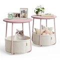 VASAGLE Nightstands, Set of 2 Small Round Side Tables with Fabric Basket, Bedside End Tables, for Bedroom, Jelly Pink and Cream White ULCT668R01 - color: Jelly Pink + Cream White