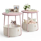 VASAGLE Nightstands, Set of 2 Small Round Side Tables with Fabric Basket, Bedside End Tables, for Bedroom, Jelly Pink and Cream White ULCT668R01 - color: Jelly Pink + Cream White