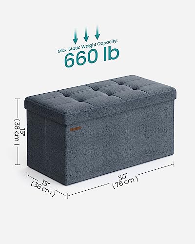 SONGMICS Mazie Collection - 30 Inches Folding Storage Ottoman Bench, Ottoman Foot Rest, End of Bed Bench, Storage Chest, Load 660 lb, for Living Room, Bedroom, Entryway, Misty Blue ULSF047Q01 - color: Misty Blue, size: 15"D x 30"W x 15"H