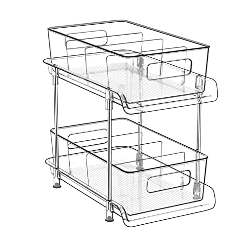 HIHEGD 2 Tier Bathroom Storage With Dividers, Clear Under Sink Pull Out Organizer for Kitchen Pantry, Medicine Cabinet - color: C-Clear-1Pc