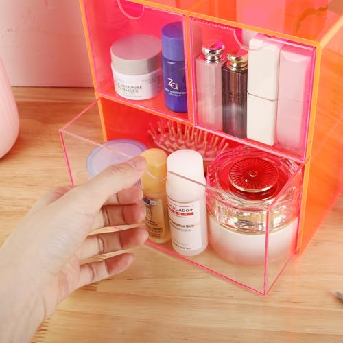 Gelite Desk Organizer with 3 Storage Drawers for Makeup Office Acrylic Desktop Drawer Organizer for Vanity Office Organization and Storage Box, Neon Pink - color: Neon Pink