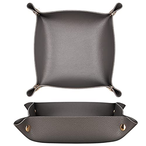 2 pcs Key Tray Jewelry Tray Leather Key Tray for entryway Table Leather Desk Organizer Catch All Trays Candy Holder Sundries Tray Dark Red (Color : Black) - color: Black