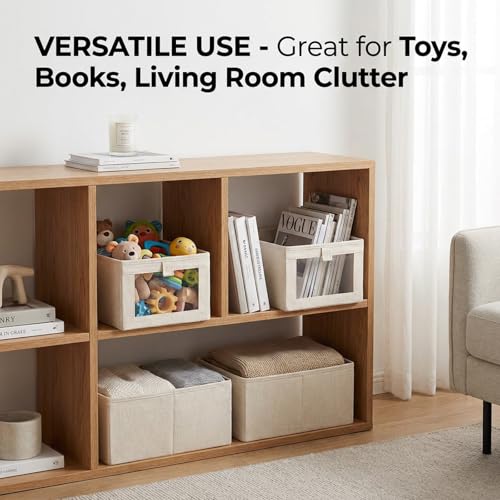 6 Pack Linen Closet Organizers and Storage, Foldable Closet Storage Bins with Clear Window, Fabric Closet Organizers for Shelves, Bedroom, Living Room - Organize Clothes, Jeans, Toys, Blankets