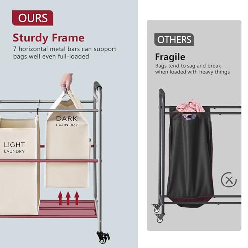 Tajsoon 4 Bag Laundry Sorter Cart, 4 Section Laundry Hamper Sorter with Heavy Duty Lockable Rolling Wheels, Laundry Separator Hamper with Removable Bags for Dirty Clothes Storage, Beige - color: Beige