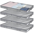 4 Pack Under Bed Storage, Below 4 Inches Underbed Storage Containers Low Profile No Sidewalls Foldable Shallow Storage Bins Organizer with Clear Lid and Zipper
