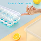 DOQAUS Ice Cube Tray with Lid and Bin - 4 Pack Silicone Ice Cube Trays for Freezer, Stackable Ice Bucket Kits with Storage Container & Scoop for Kitchen, RV, Cocktail, Coffee - color: Blue