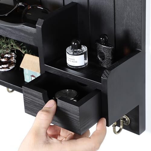 DOPACE Key Holder for Wall, Mail and Key Holder, Mail Organizer Wall Mount with Storage Drawer and 6 Hooks, Easy Installation Key Rack for Entryway and Home Decor, Black