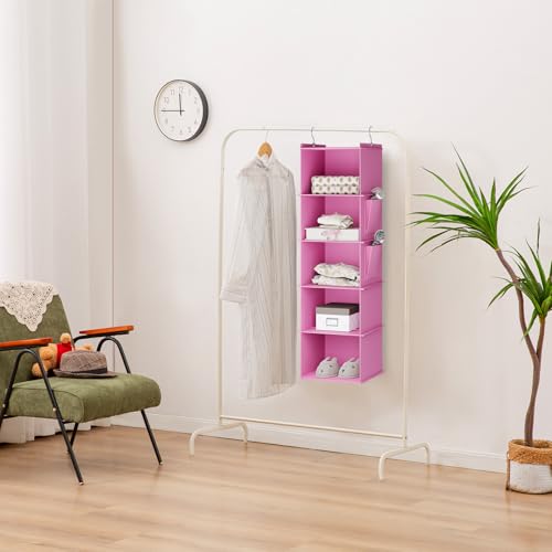 YOUDENOVA Hanging Closet Organizer, 5-Shelf Closet Hanging Storage Shelves, Light Pink - color: Light Pink, size: 5-SHELF