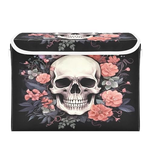 xigua Skull Storage Bins with Lids and Carrying Handle,Foldable Storage Boxes Organizer Containers Baskets Cube with Cover for Home Bedroom Closet Office - color: Skull