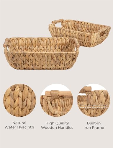 StorageWorks Hand-Woven Large Storage Baskets with Wooden Handles, Water Hyacinth Wicker Baskets for Organizing, 2-Pack - color: Natural(Water Hyacinth), size: Medium