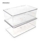 Isaac Jacobs Medium Stackable Organizer Bin (10.75”x6.5”x3.7”) w/ Hinged Lid, Clear Storage Box, Home, Office, School, Fridge, Bathroom, Kitchen, Pantry Container, BPA-Free, Food Safe (Medium, Clear) - size: Medium
