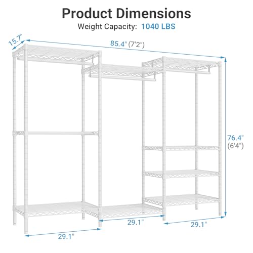 VIPEK V5 Plus Portable Closet Wardrobe Heavy Duty Clothes Rack, Large Free Standing Closet Rack for Hanging Clothes, 85.4" L x 15.7" W x 76.4" H, White - color: White, size: V5 Plus