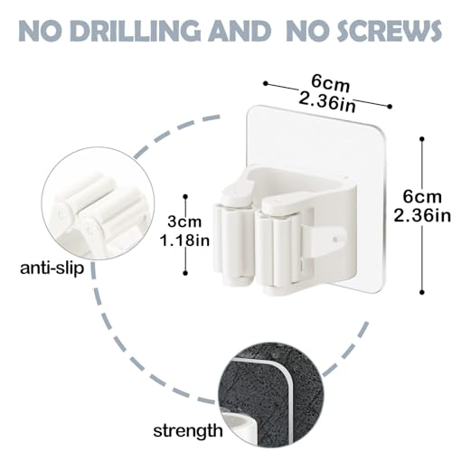 3-H 40 Pack Self Adhesive Broom Holder Wall Mount - Heavy Duty No Drill Broom Organizer for Garage Closet Kitchen, Plastic Storage Rack for Brooms Mops Tools, Peel and Stick Adhesive, White - color: Beige White, size: 40