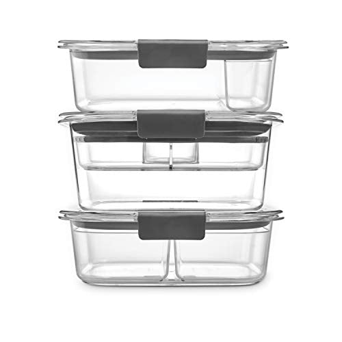 Rubbermaid Brilliance BPA-Free 3 Set Food Storage Containers with Lids, Removable Trays, Airtight, Leak-Proof, Ideal for Meal Prep, Lunch, and Leftovers - size: 6-piece