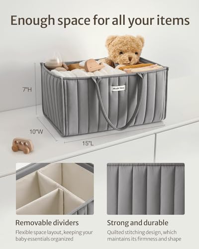 Blissful Diary Baby Diaper Caddy Organizer, Stylish Storage Basket for Newborn Essentials and Diaper Station, Gift for Baby Shower and Registry Must-Have, Light Gray - color: Light Gray