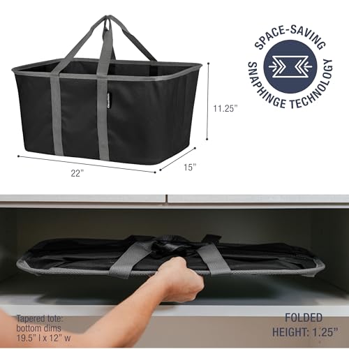 CleverMade Collapsible Laundry Tote 2-Pack (50L) – Foldable Carry-All Storage Bin for Laundry, Car Trunk, RV, Dorm & Home Organization - Black - color: Black Gray