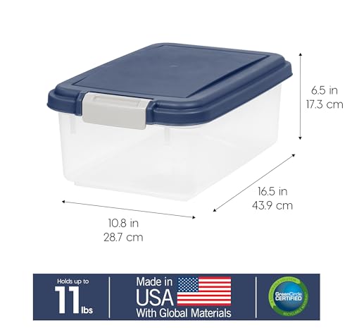 IRIS USA Airtight Dog Food Storage Container, Up to 11 lbs, Dog Cat Bird and Other Pet Food Treats Storage Bin, Dog Cat Wet Food Cans, Keep Fresh, BPA Free, Stackable, Navy - size: 11 lbs