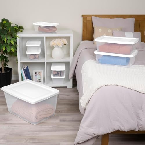 Sterilite 6 Quart Clear Storage Bins with Lids, 18-Pack Plastic Storage Containers, Clear Stackable Storage Bins Box for Closet, Garage, Classroom, Home Organization and Storage, Cloth Included - size: 6 Quart, style: 18 Pack
